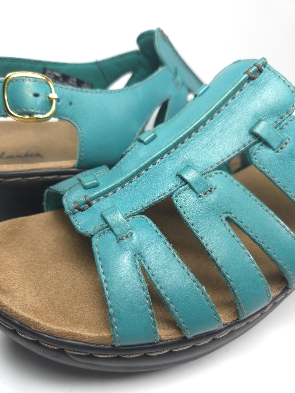 Clarks Lexi Marigold Teal Leather Strappy Wedge Sandals W 11 - Picture 9 of 14